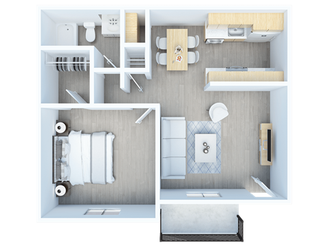 Floor plan for 1 bed, 1 bath, 610 sqft